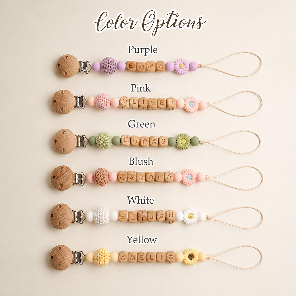 Personalized Baby Wooden Letter Bead Pacifier Clip | CWToy205