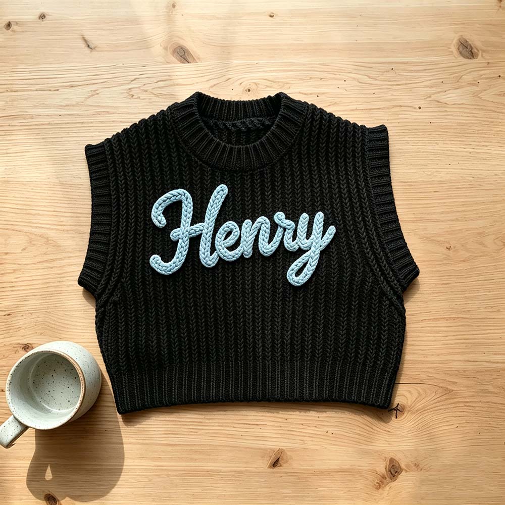 Personalized Hand Embroidered Kids Knit Crochet Vest | CWBaby529