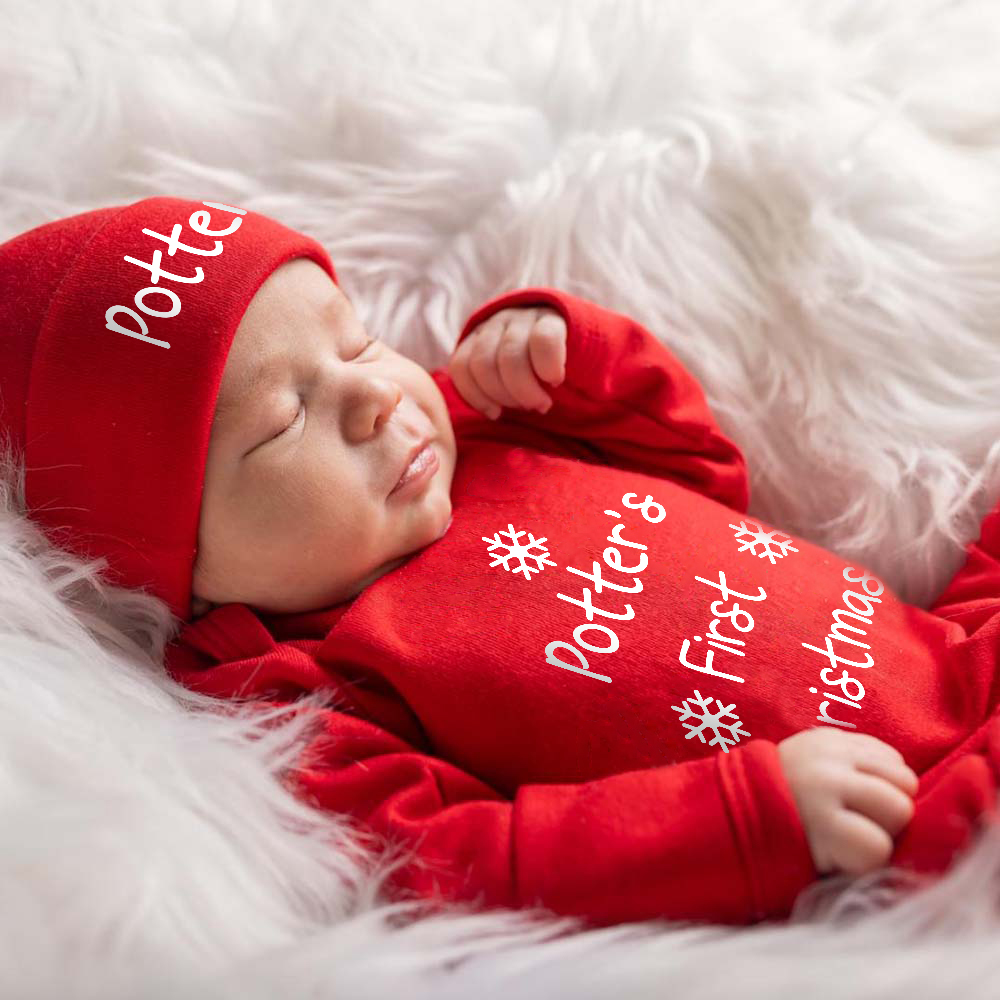 Personalized Baby First Christmas Romper & Hat Set | MCGift389