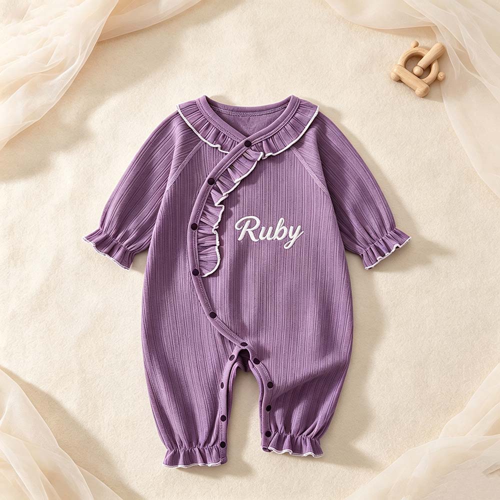 Personalized Embroidered Long Sleeve Buttons Ruffle Coming Home Outfit | CWBaby532