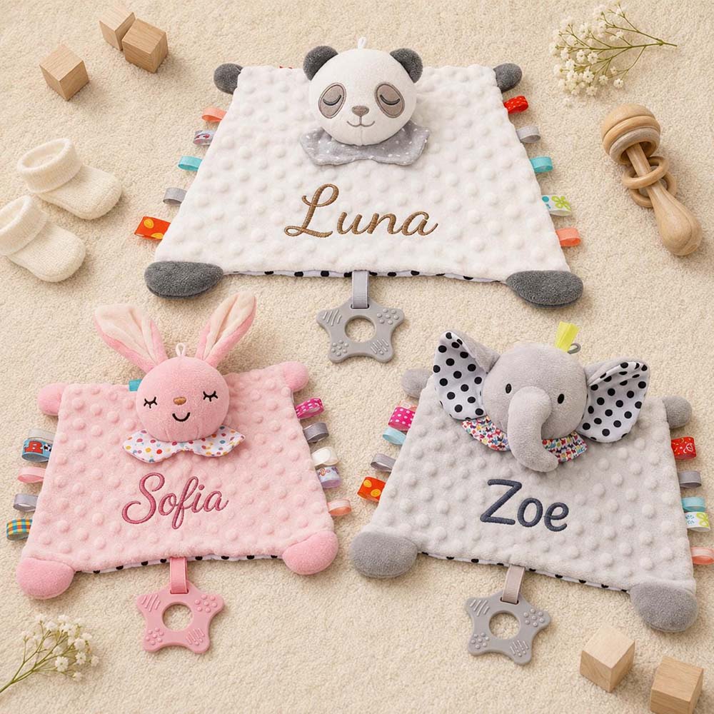 Personalized Embroidered Baby Minky Dot Animal Lovey Blanket | CWToy206
