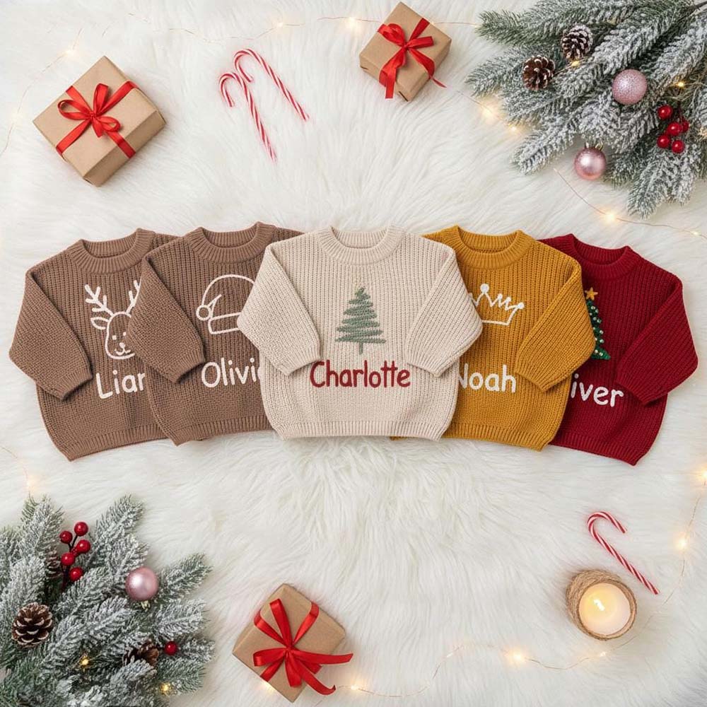 Personalized Hand Embroidered Christmas Knit Sweater | MCGift390