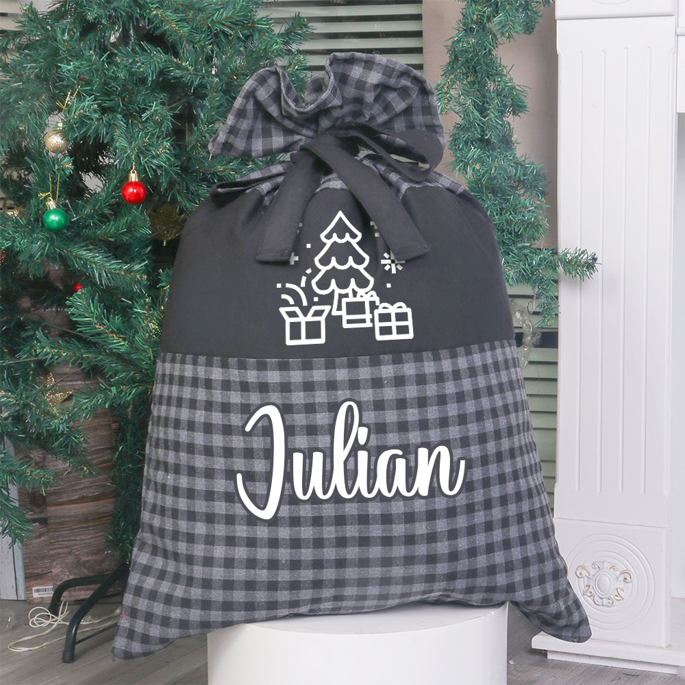 Personalized Christmas Custom Name Plaid Gift Bag | MCGift397