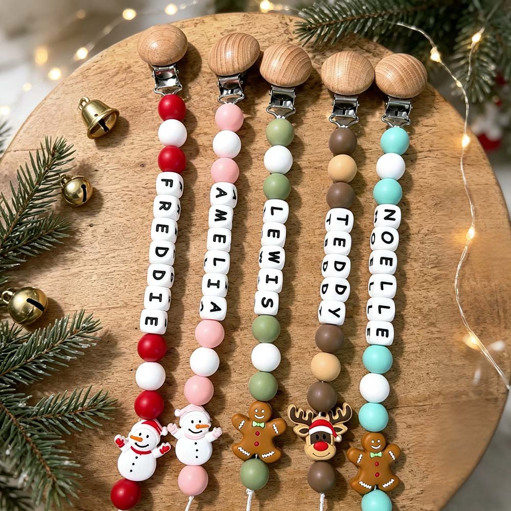 Personalized Christmas Baby Pacifier Clip & Rattle Ring | MCGift399