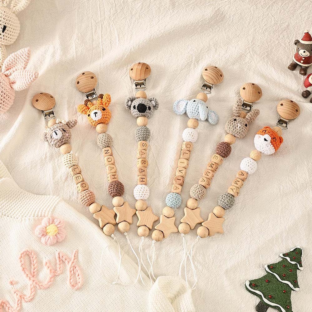 Personalized Baby Pacifier Crocheted Animal Clip | CWToy148