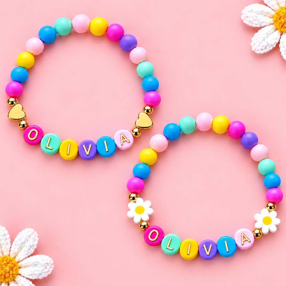 Personalized Multicolored Daisy Heart Bracelet & Necklace Set | CWGift107