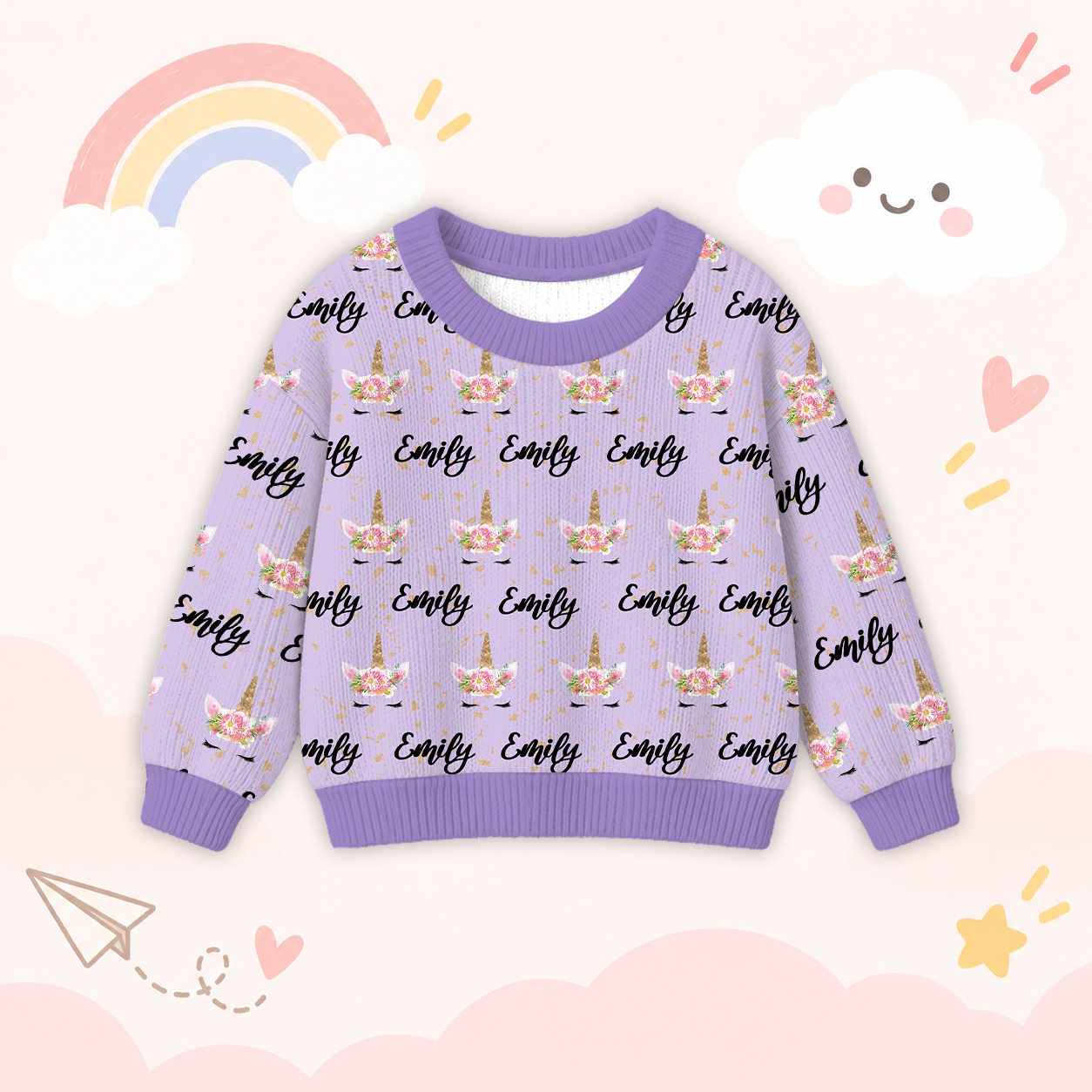 Personalized Lovely Kids Unicorn Knit Sweater | CWSweater06