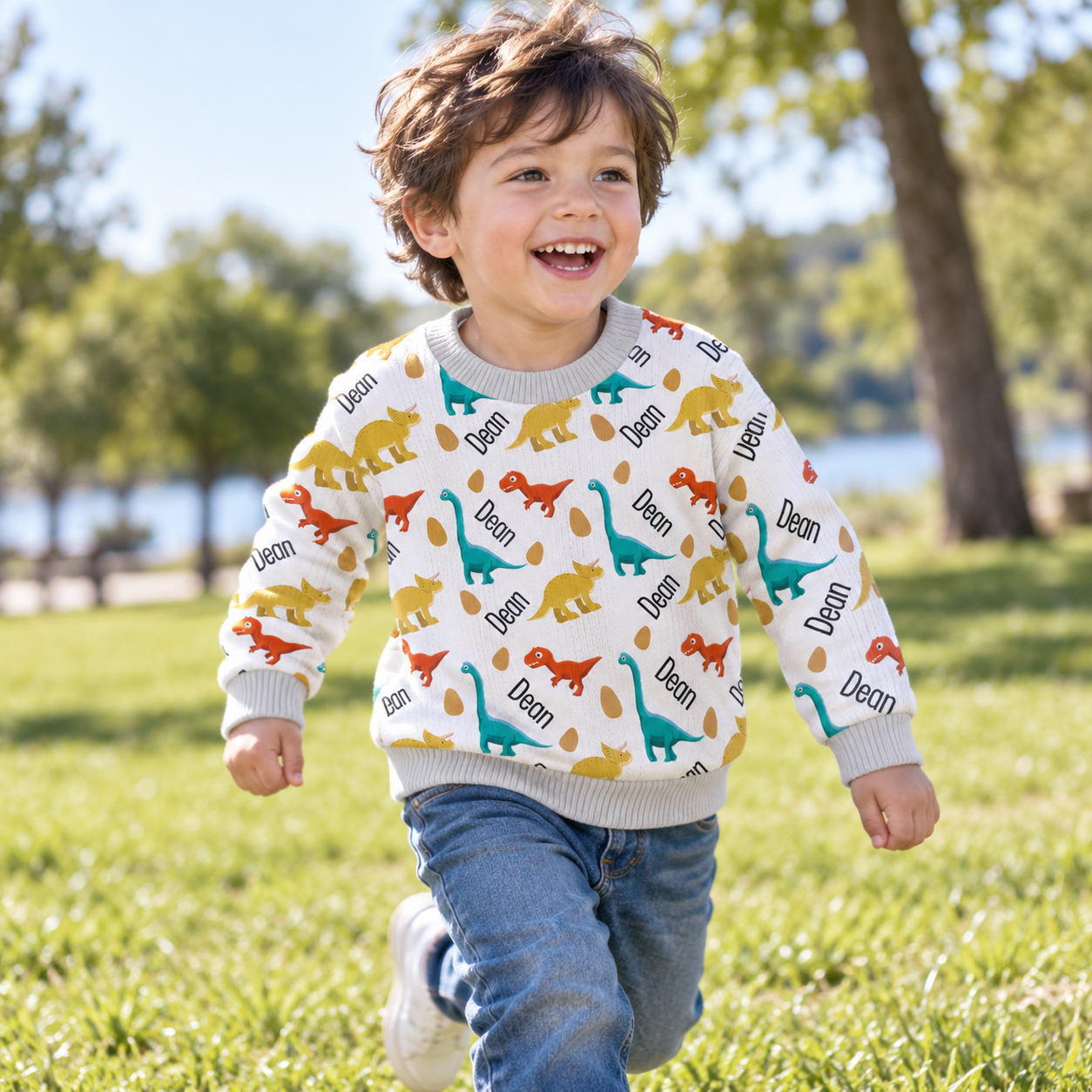 Personalized Lovely Kids Dinosaur Knit Sweater | CWSweater07