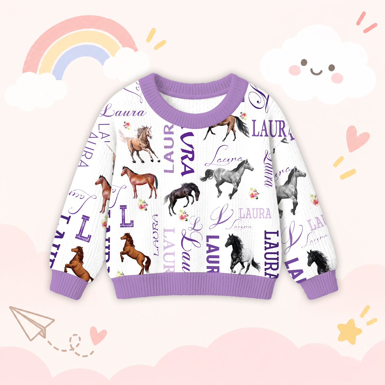 Personalized Lovely Kids Horse Knit Sweater | CWSweater08