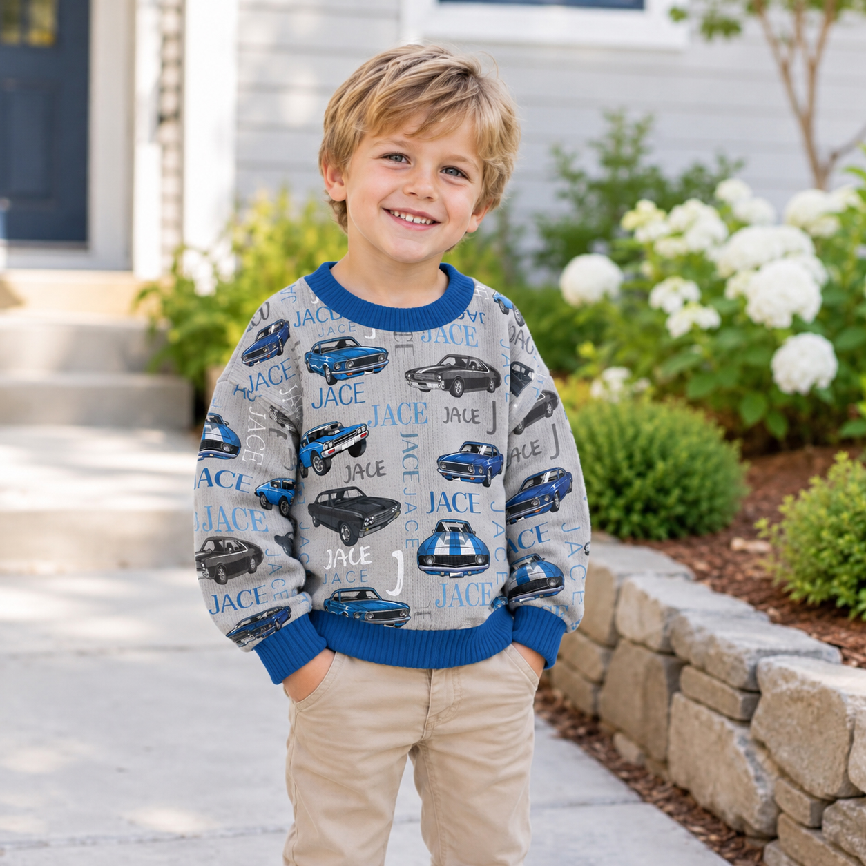 Personalized Lovely Kids Vintage Car Knit Sweater | CWSweater09
