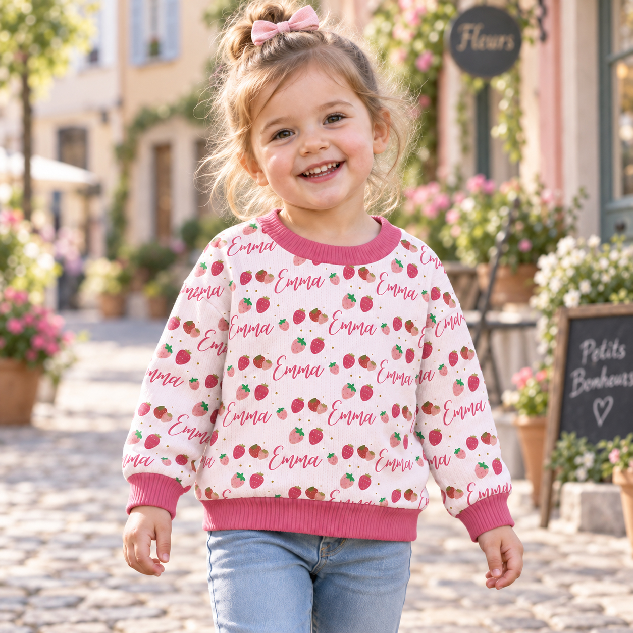 Personalized Lovely Kids Sweetheart Strawberry Knit Sweater | CWSweater10