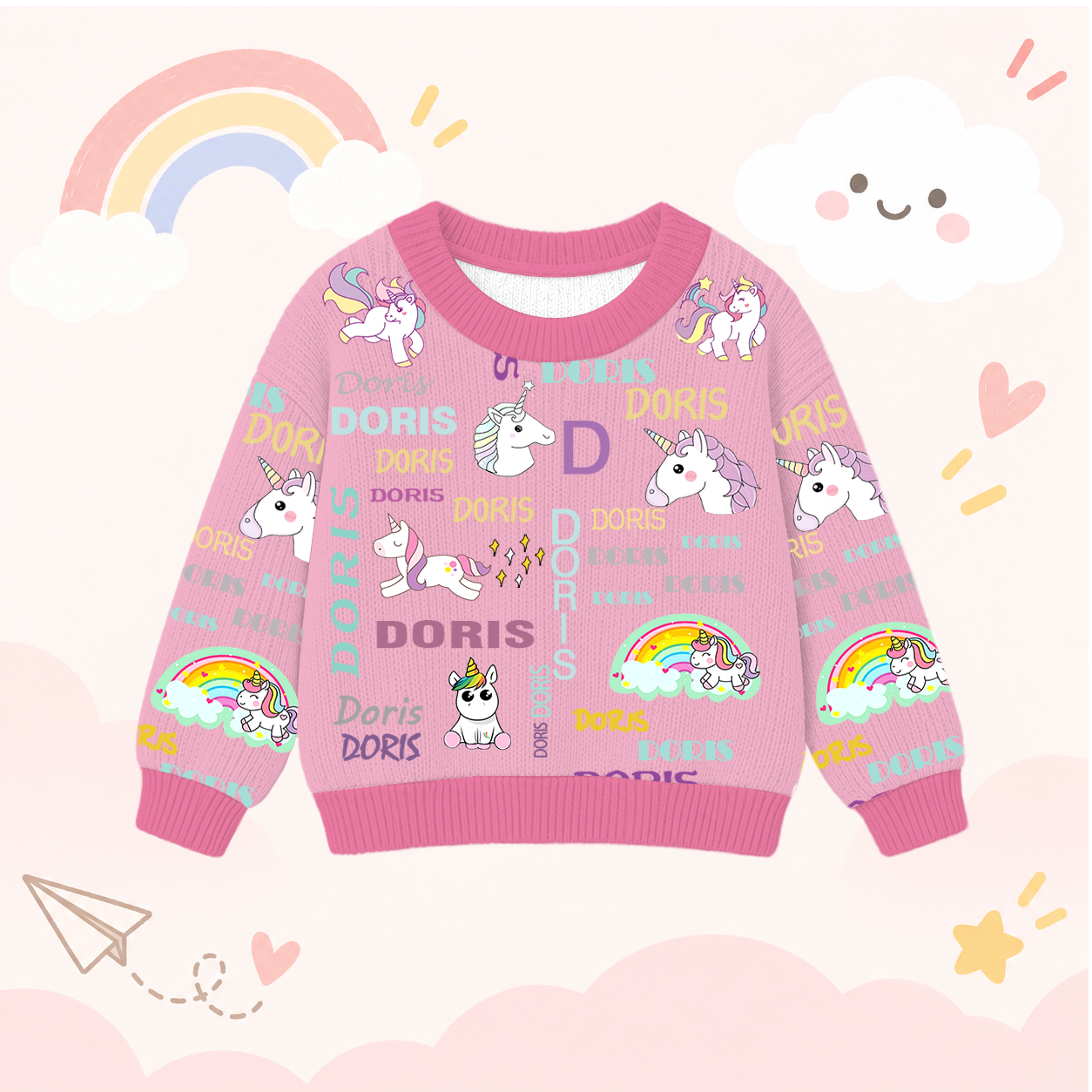 Personalized Lovely Kids Unicorn Knit Sweater | CWSweater04