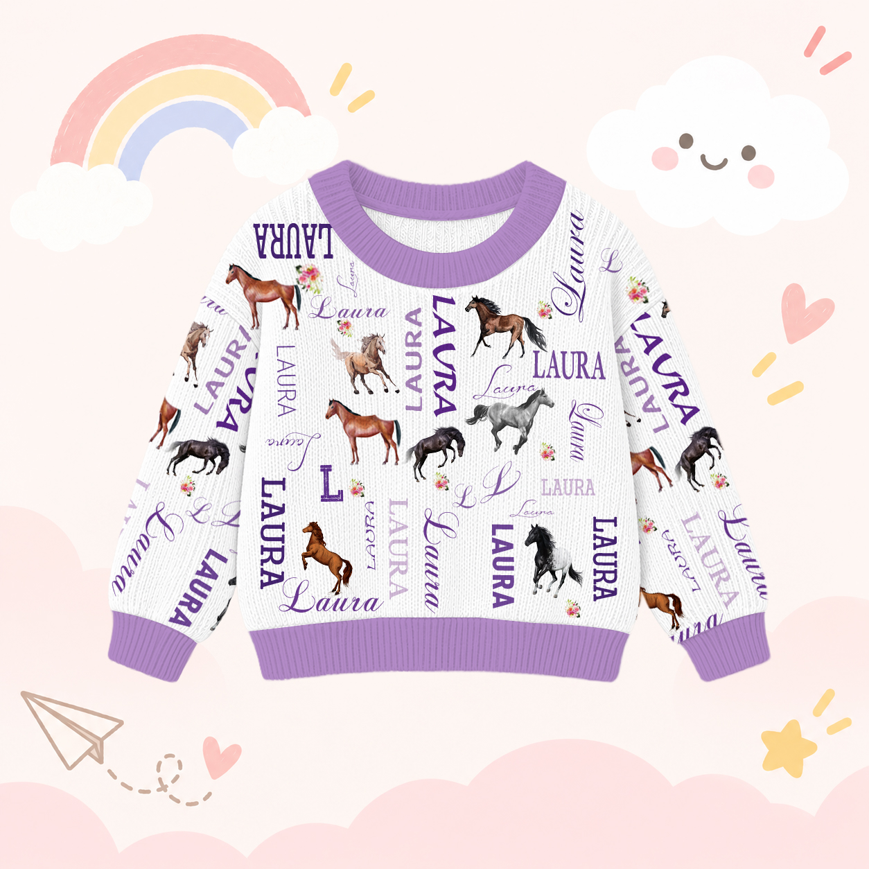 Personalized Lovely Kids Horse Knit Sweater | CWSweater08