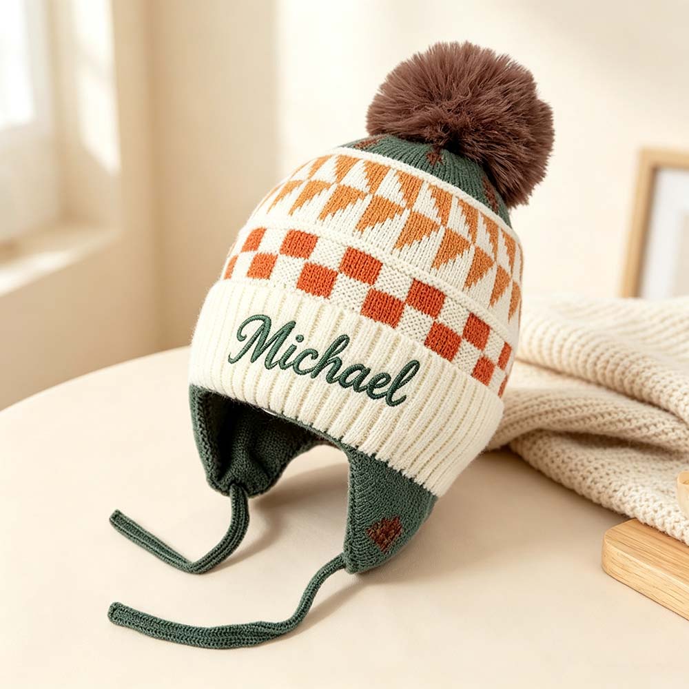 Personalized Embroidered Beanie Pom Pom Hat For Kids | HSKid98