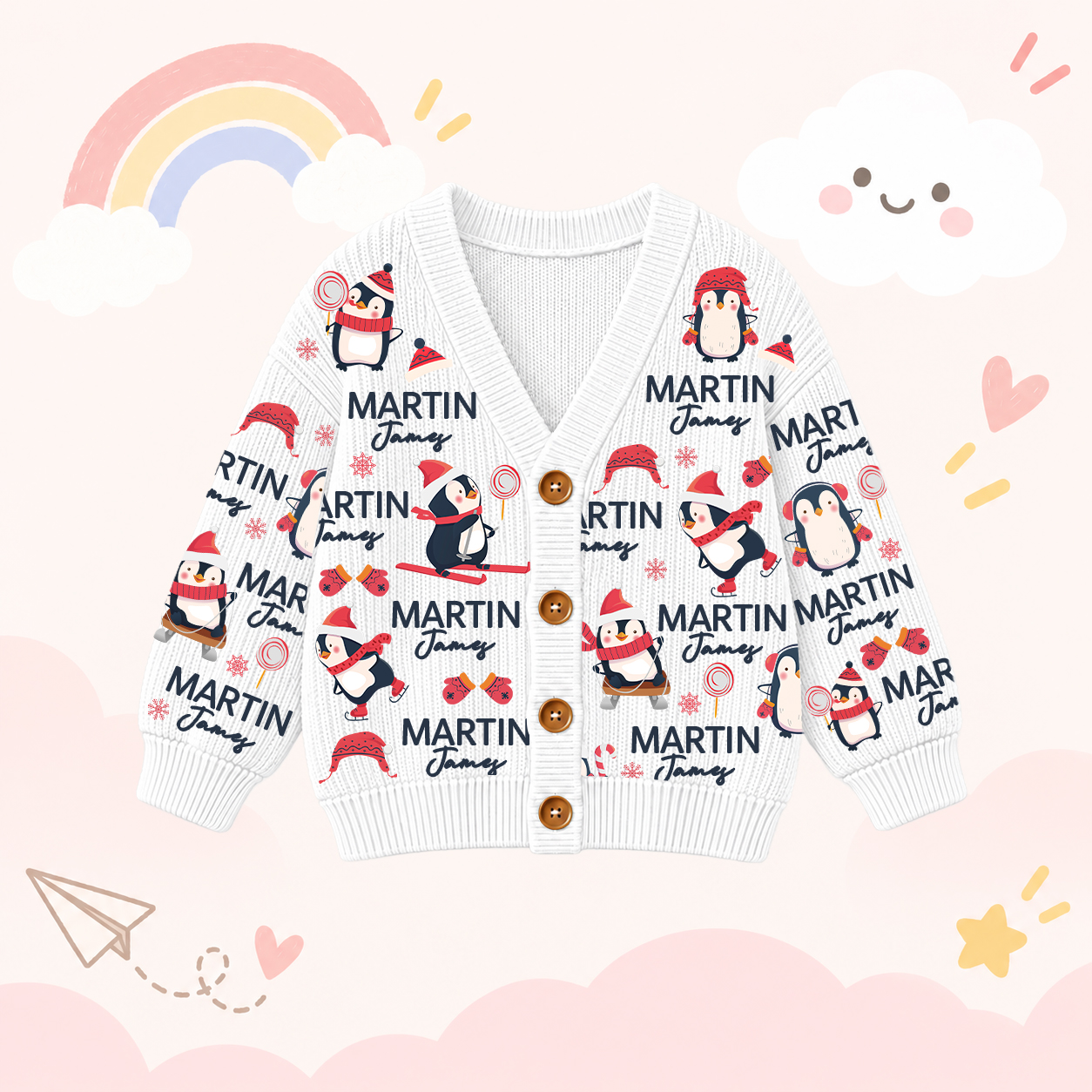 Personalized Lovely Kids Christmas Penguin Knit Sweater | CWSweater14