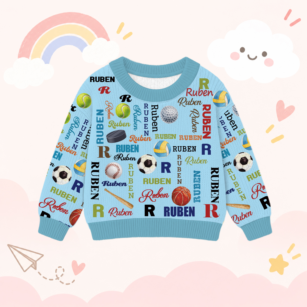 Personalized Lovely Kids Ball Sports Knit Sweater | CWSweater11