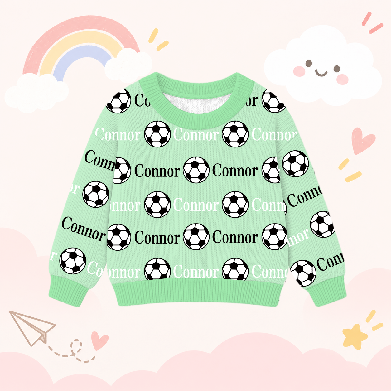 Personalized Lovely Kids Soccer Knit Sweater | CWSweater12