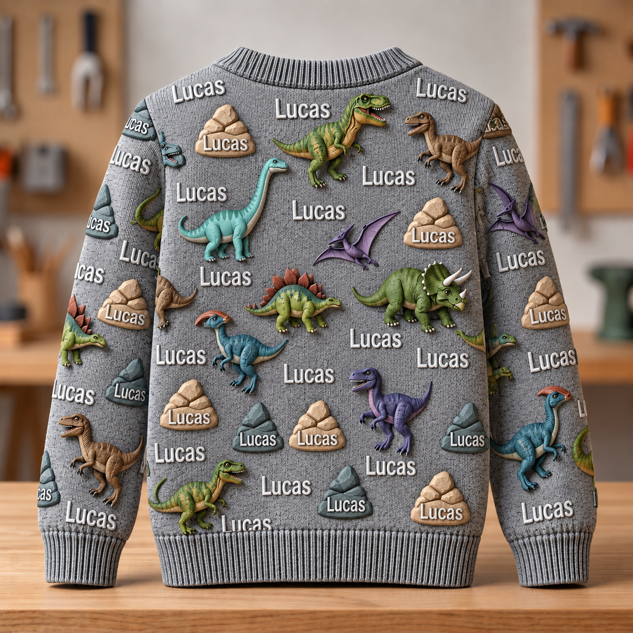 Personalized Lovely Kids Forest Dinosaur Knit Sweater | CWSweater26