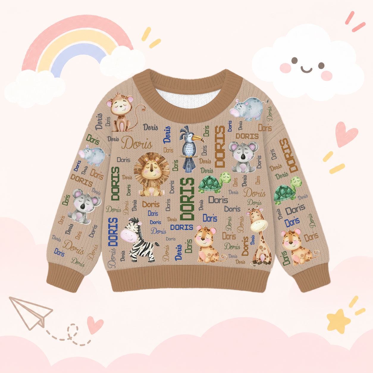Personalized Lovely Kids Adorable Animals Knit Sweater | CWSweater17