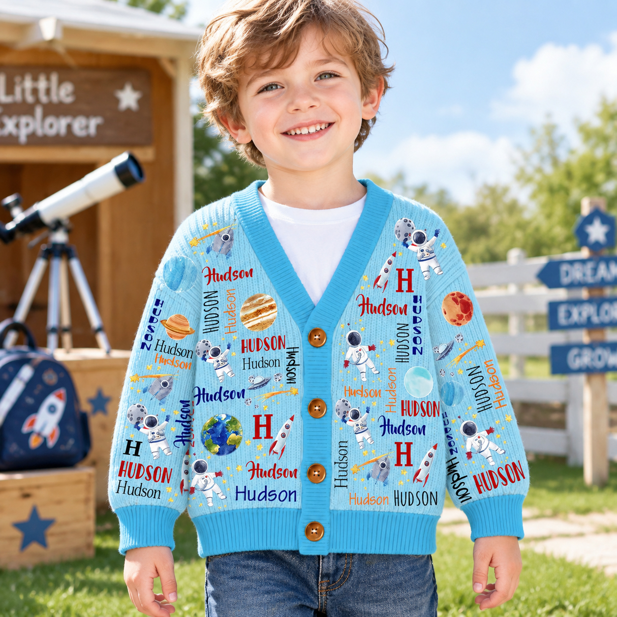 Personalized Lovely Kids Astronaut Knit Sweater | CWSweater21