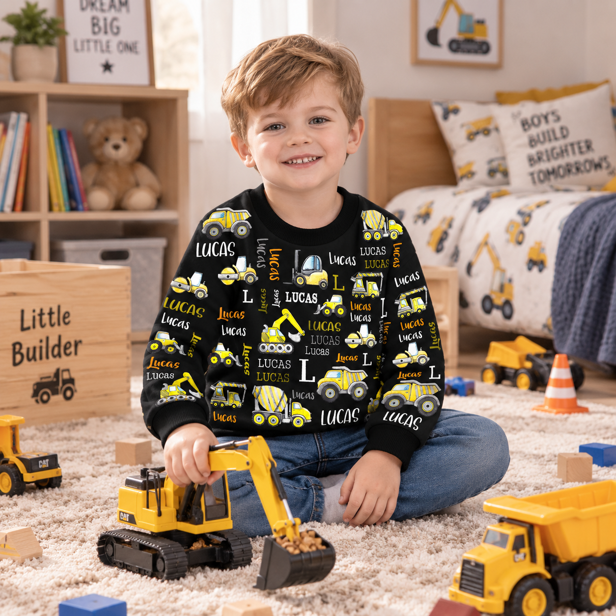Personalized Lovely Kids Construction Vehicle Knit Sweater | CWSweater20