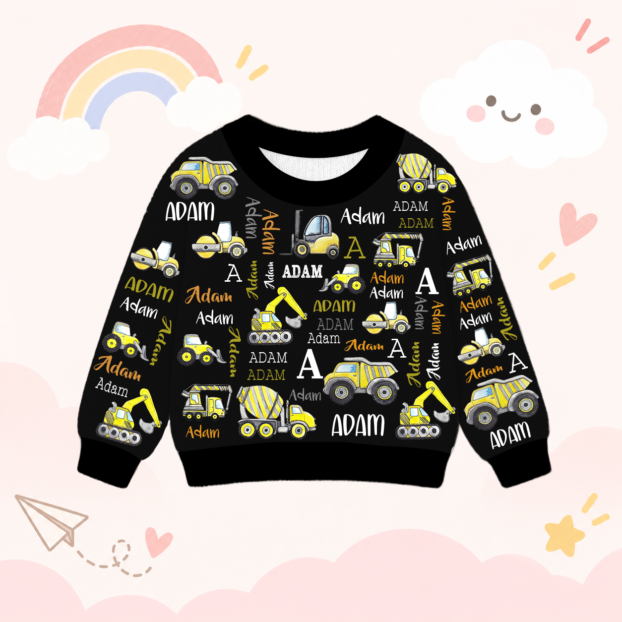 Personalized Lovely Kids Construction Vehicle Knit Sweater | CWSweater20