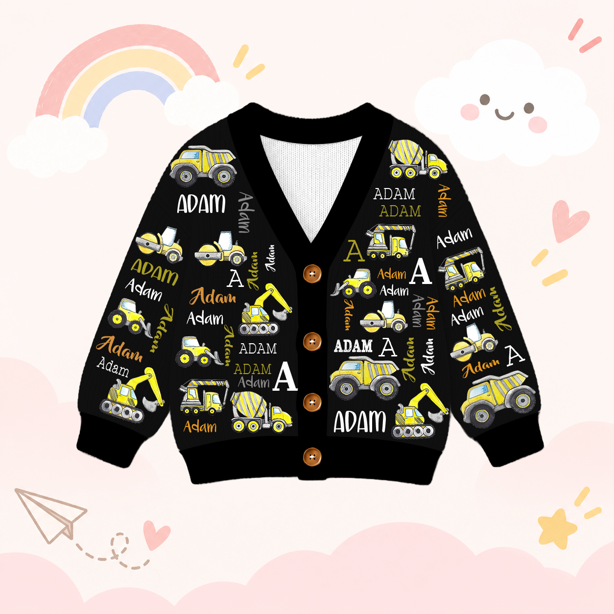 Personalized Lovely Kids Construction Vehicle Knit Sweater | CWSweater20