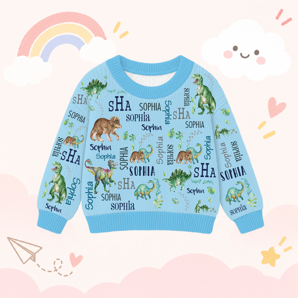 Personalized Lovely Kids Dinosaur Knit Sweater | CWSweater22