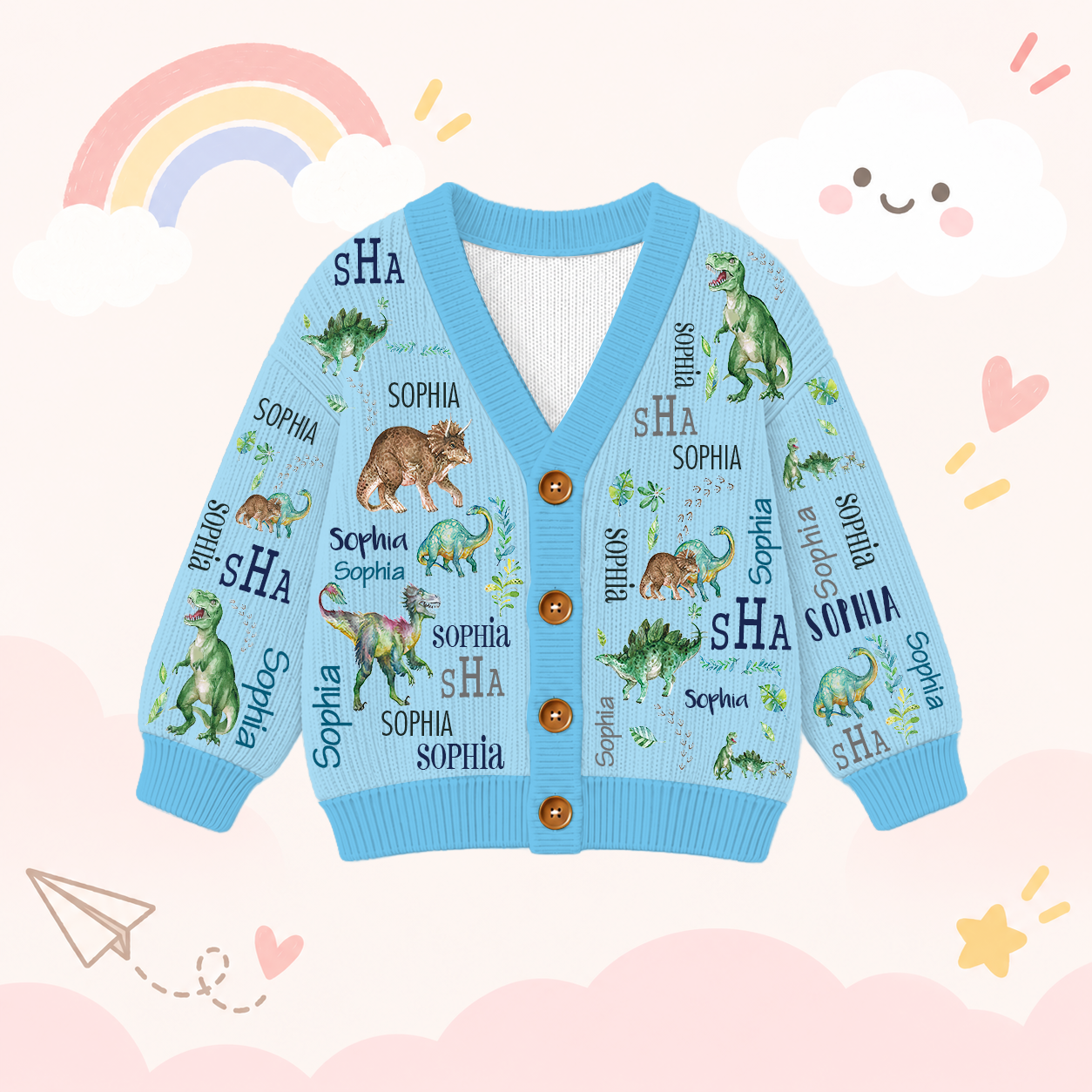 Personalized Lovely Kids Dinosaur Knit Sweater | CWSweater22