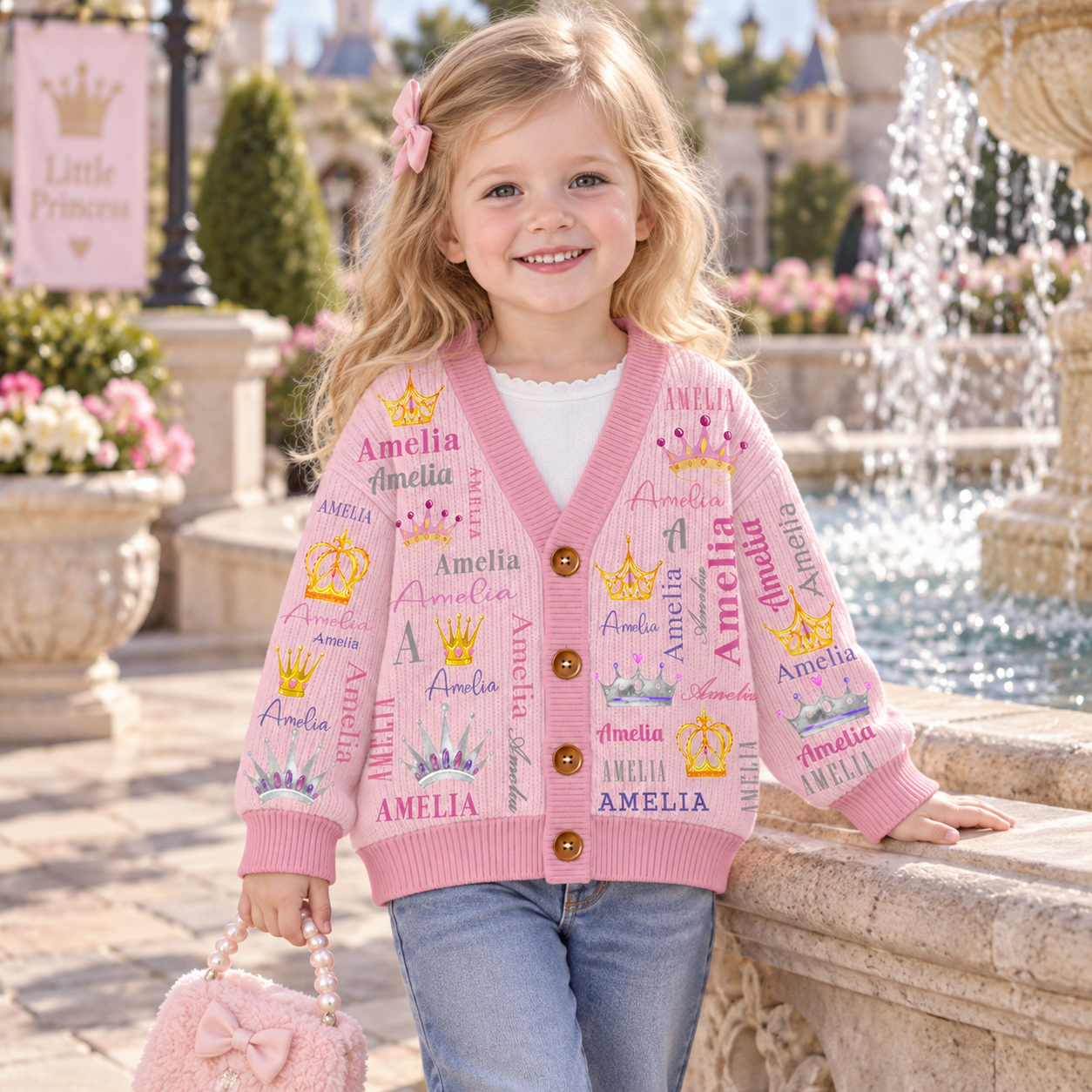 Personalized Lovely Kids Diamond Crown Knit Sweater | CWSweater23