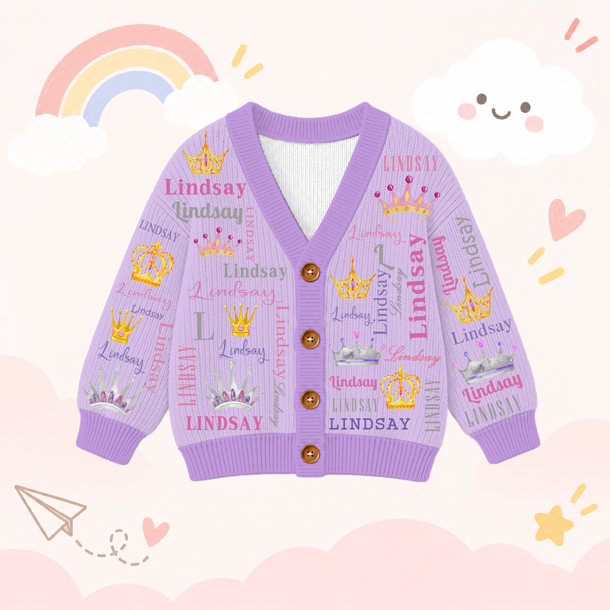 Personalized Lovely Kids Diamond Crown Knit Sweater | CWSweater23