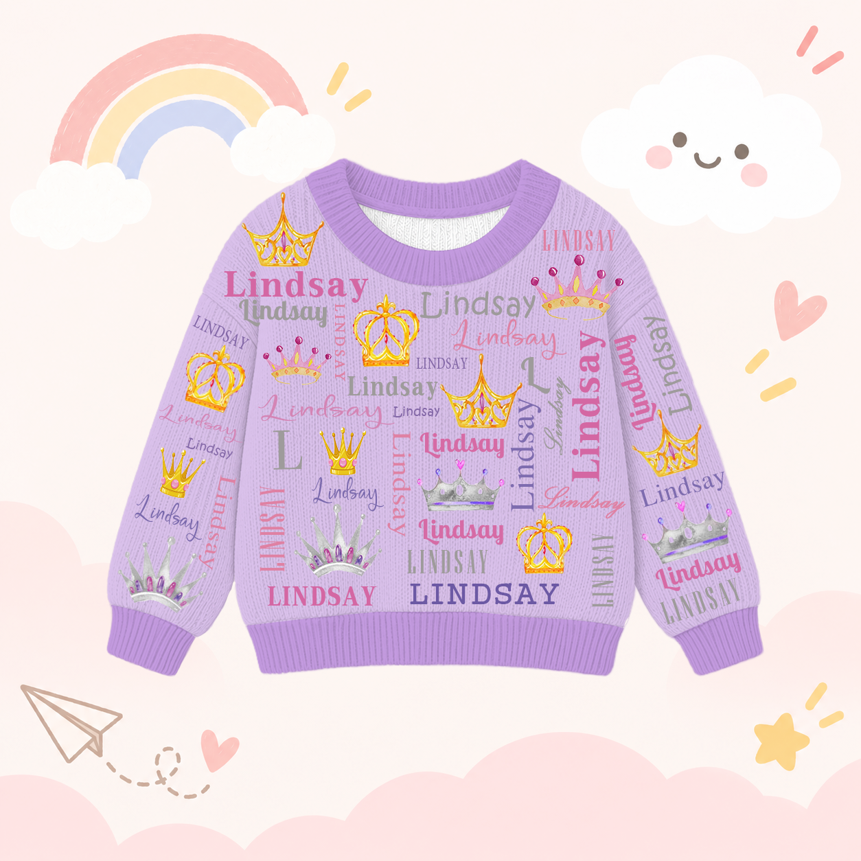 Personalized Lovely Kids Diamond Crown Knit Sweater | CWSweater23