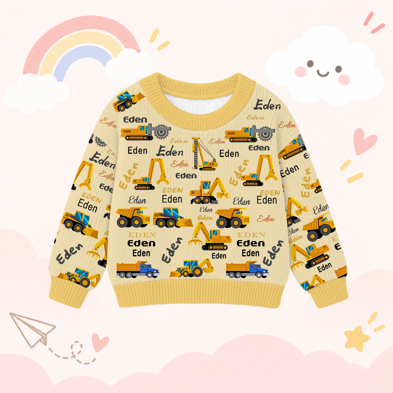 Personalized Lovely Kids Construction Vehicle Knit Sweater | CWSweater24
