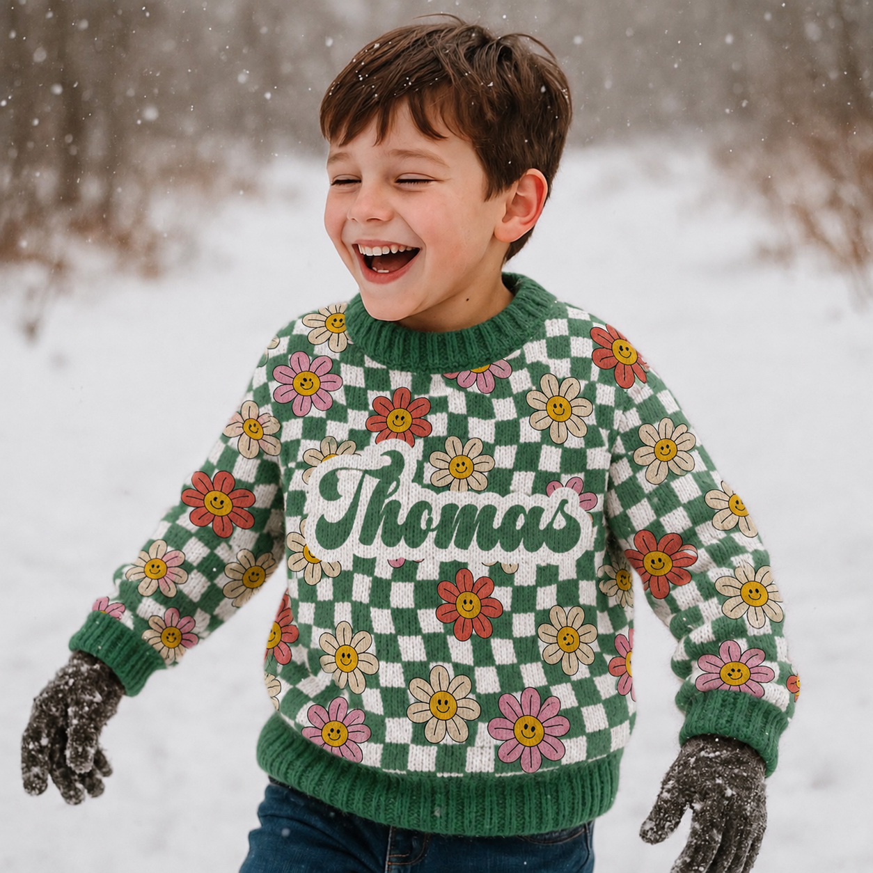 Personalized Lovely Kids Smile Daisy Knit Sweater | CWSweater25