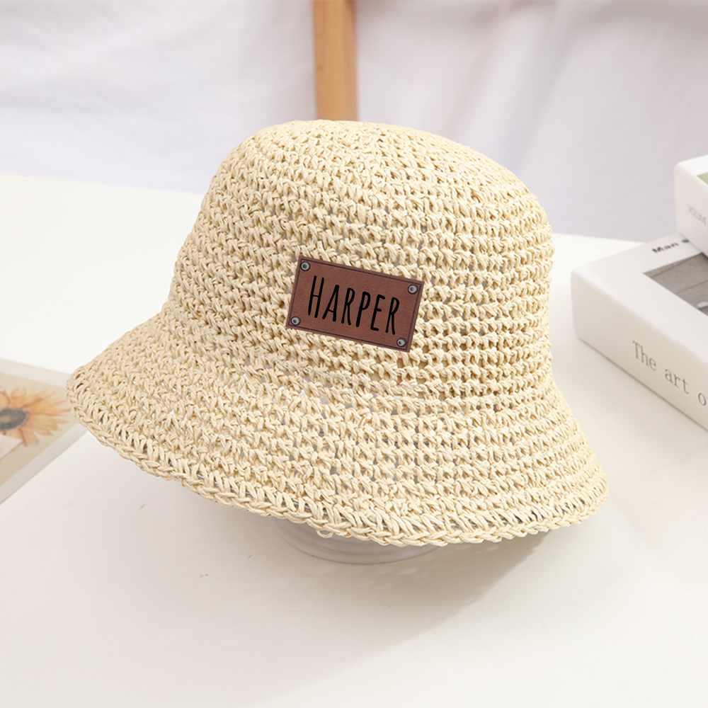 Personalized Colorful Leather Patch Straw Hat for Comfort & Unique | CWBeach86