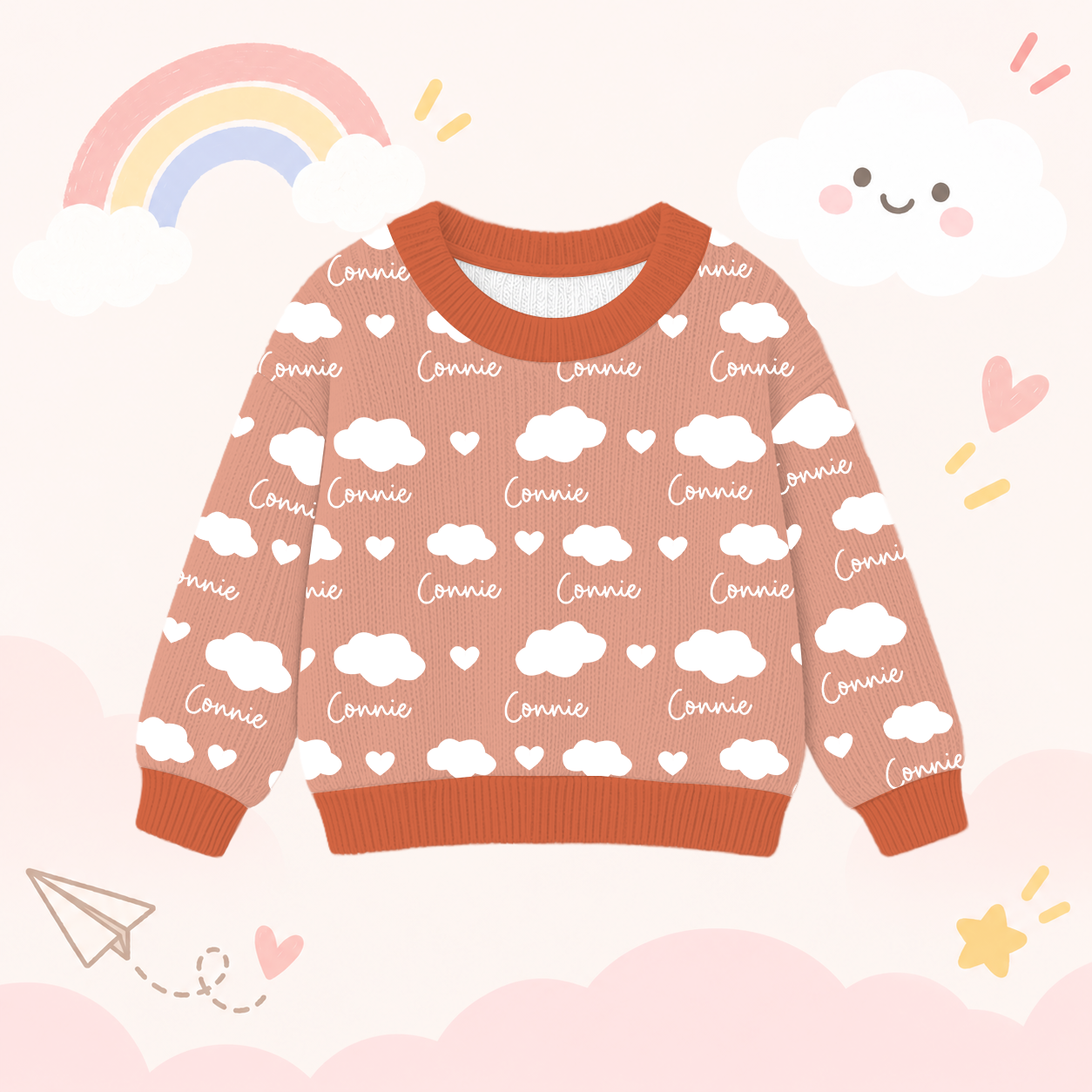 Personalized Lovely Kids Soft Clouds Knit Sweater | CWSweater31
