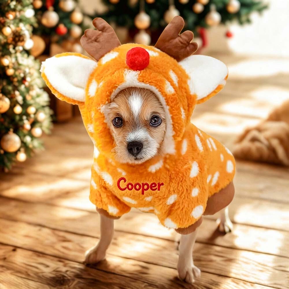 Personalized Embroidered Pets Christmas Reindeer Plush Fleece Outfit | MCGift415
