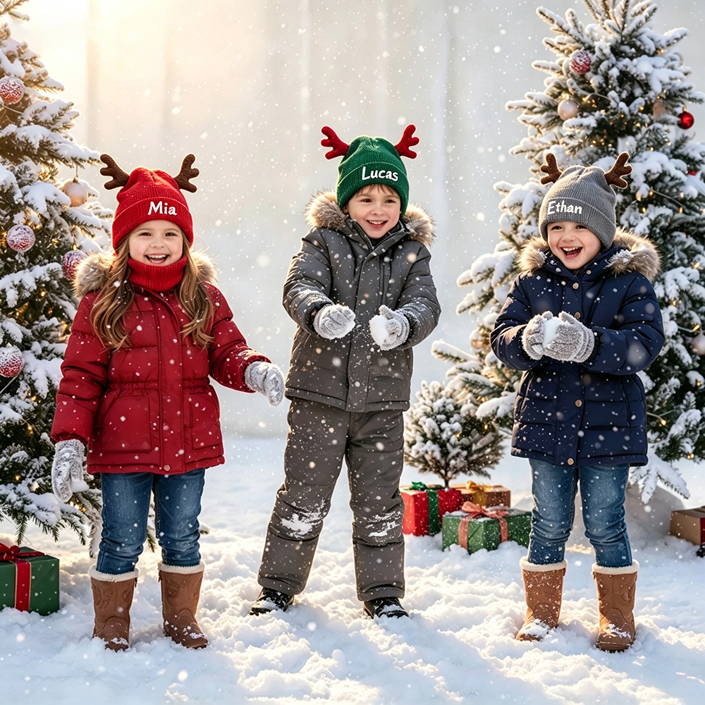 Personalized Embroidery Christmas Pom Pom Beanie For Kids | MCGift416