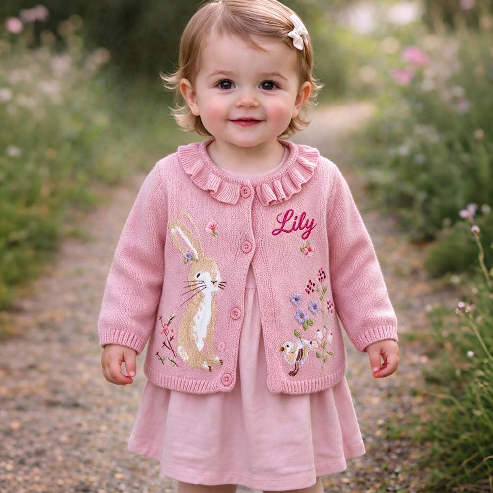 Personalized Embroidered Adorable Rabbit Knit Cardigan For Kids | CWBaby545