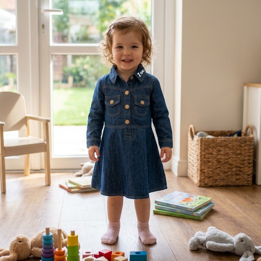 Personalized Long Sleeves Denim Dress For Girls | CWBaby542