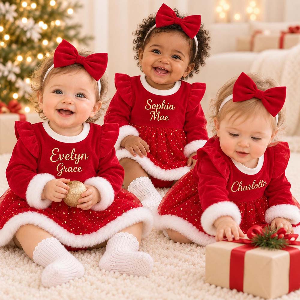 Personalized Embroidered Christmas Baby Dress Set | CWBaby546