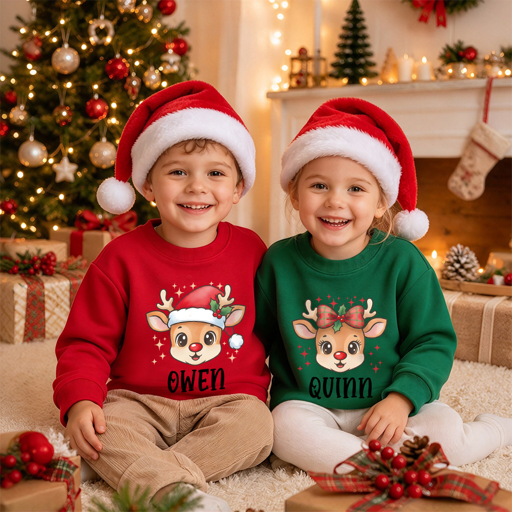 Personalized Christmas Kids Reindeer Sweatshirt | MCGift418
