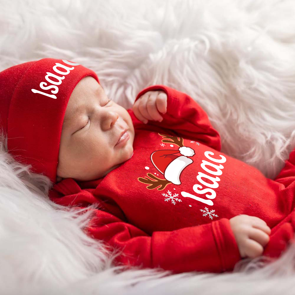 Personalized Baby Reindeer Christmas Hat Romper Set | MCGift423