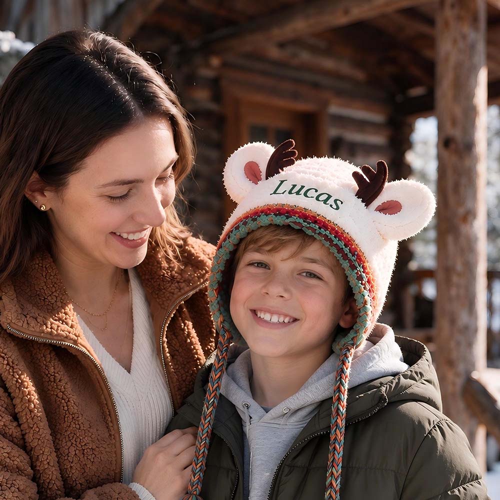 Personalized Embroidered Kids Christmas Reindeer Winter Hat | HSKid106