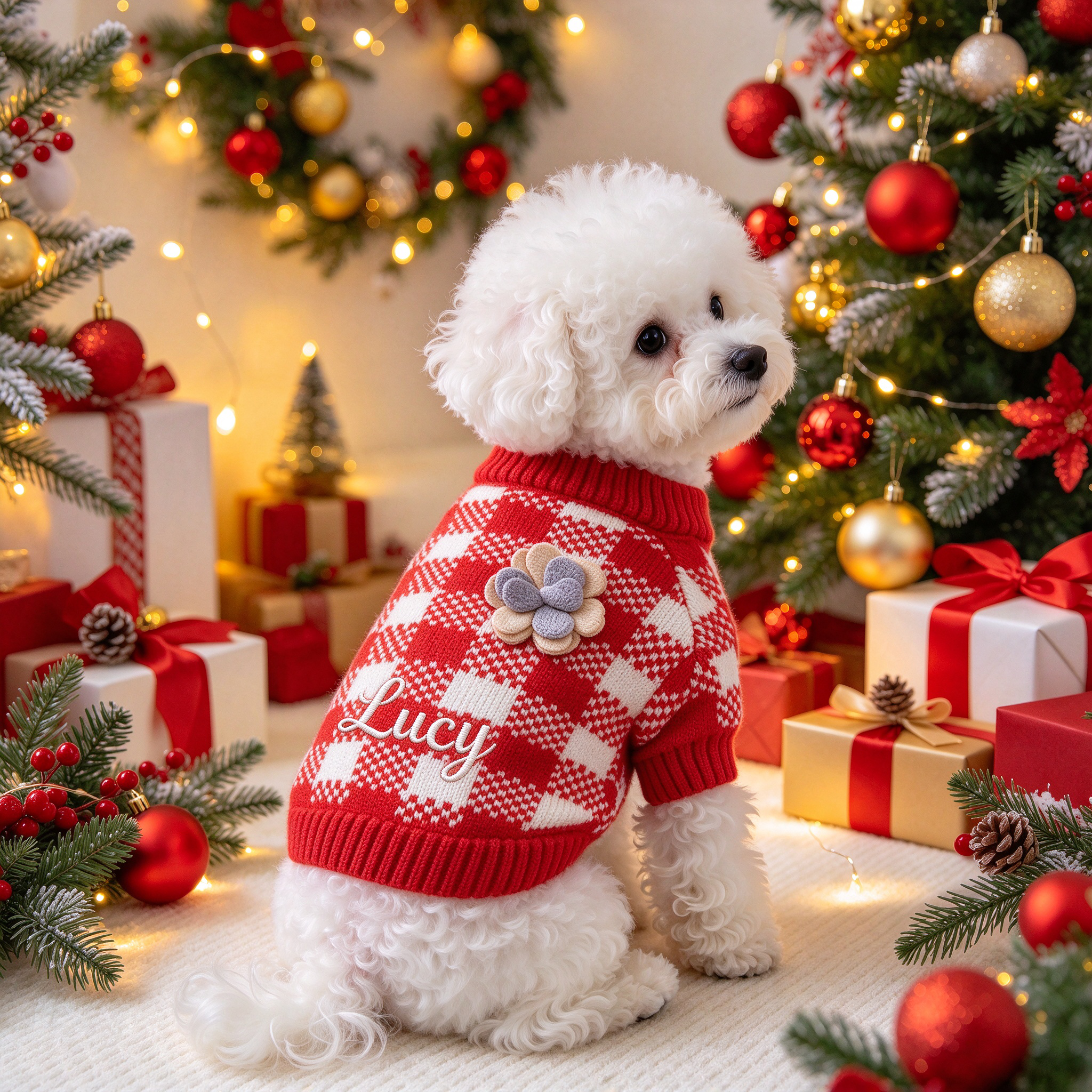 Personalized Embroidered Pets Christmas Knit Sweater | MCGift413