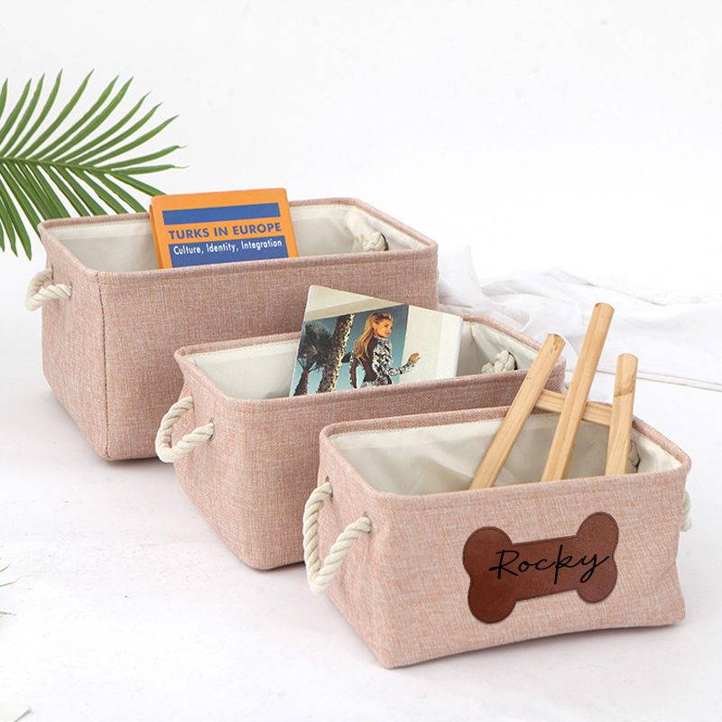 Personalized Leather Patch Pet Fabric Toy Basket | BKPet53
