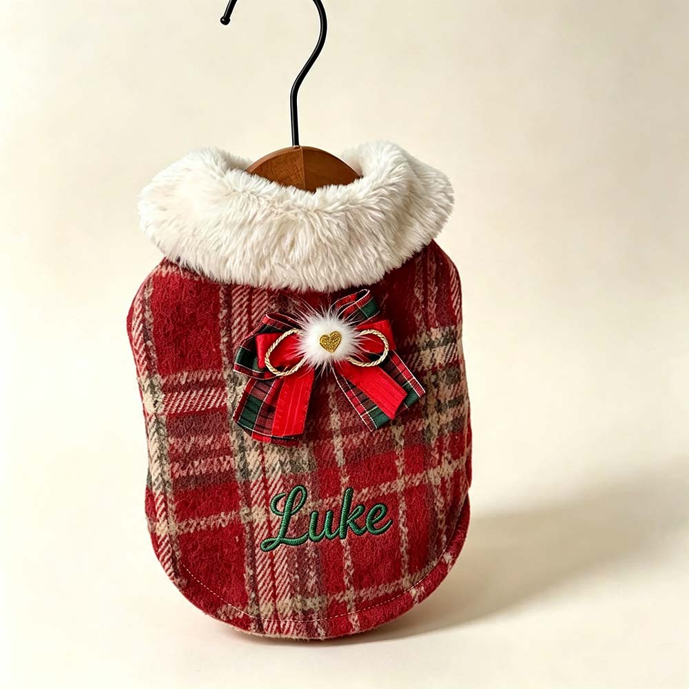 Personalized Embroidered Christmas Dog Vest with Faux Fur Collar | BKPet613