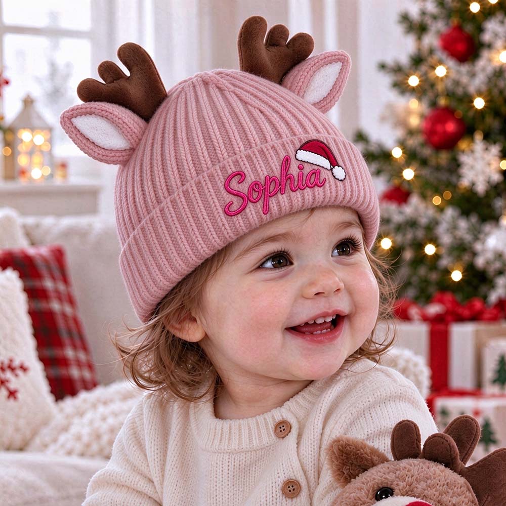 Personalized Embroidery Christmas Reindeer Beanie For Toddler Kids | MCGift429