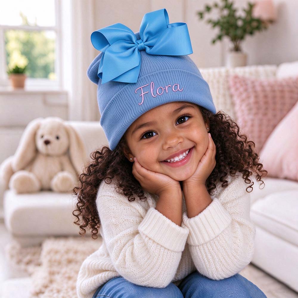 Personalized Embroidered Soft Hat With Bow For Baby & Kids | HSKid102