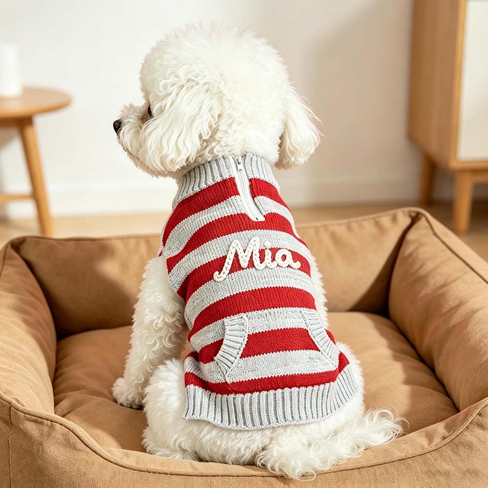 Personalized Hand Embroidery Pets Stripe Sweater | BKPet623